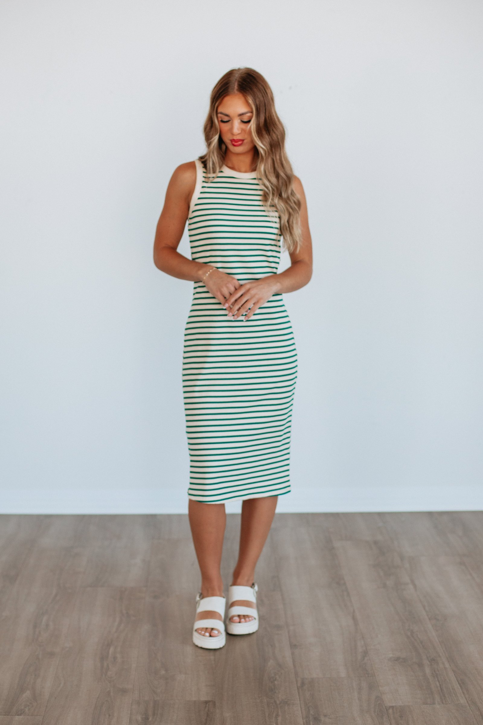Pattie Striped Dress - Hunter Green Mix - Image 4