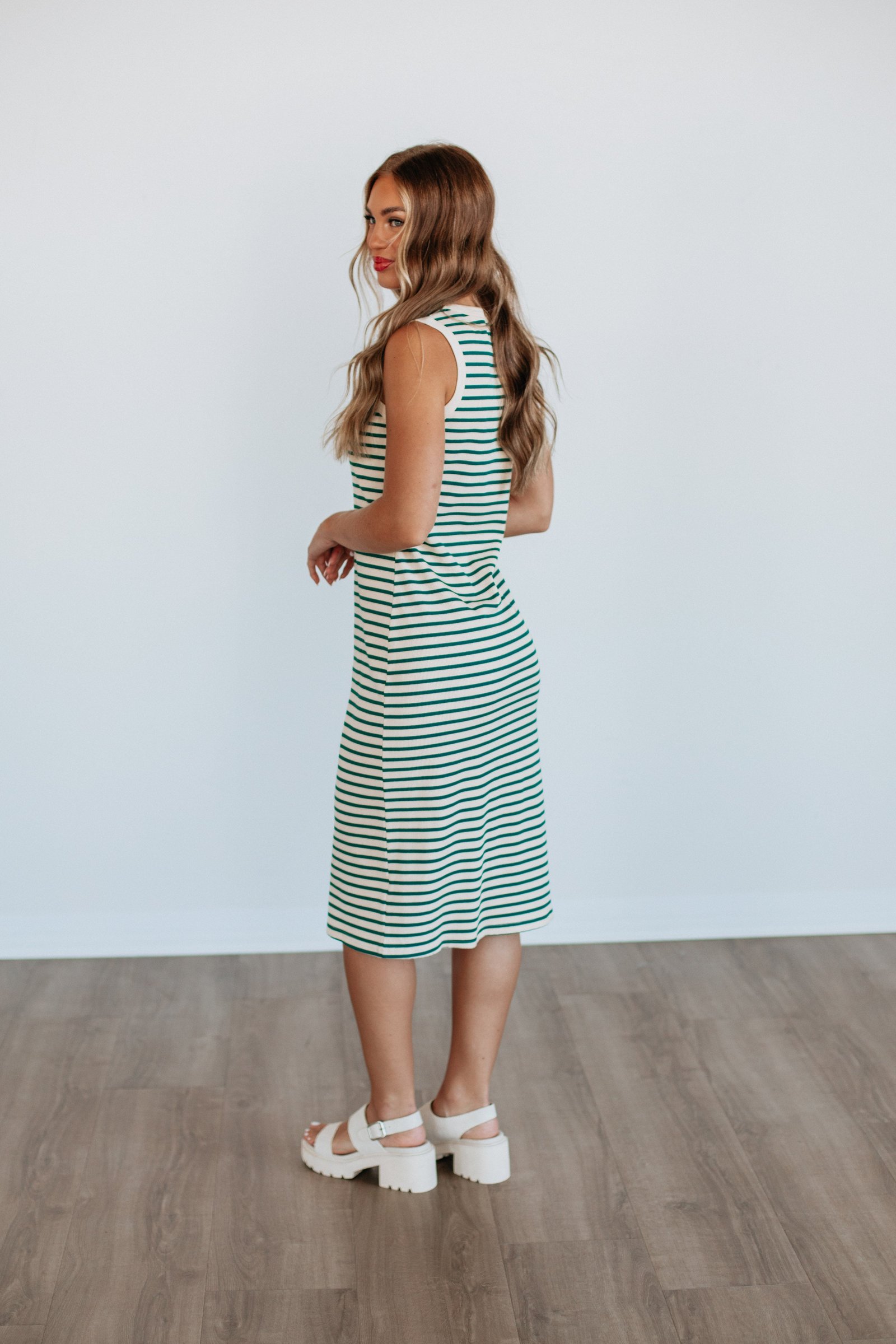 Pattie Striped Dress - Hunter Green Mix - Image 2
