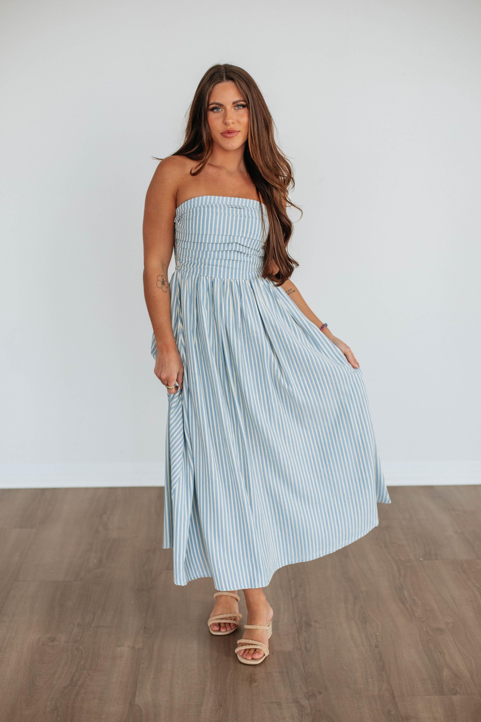 Tia Striped Dress - Powder Blue