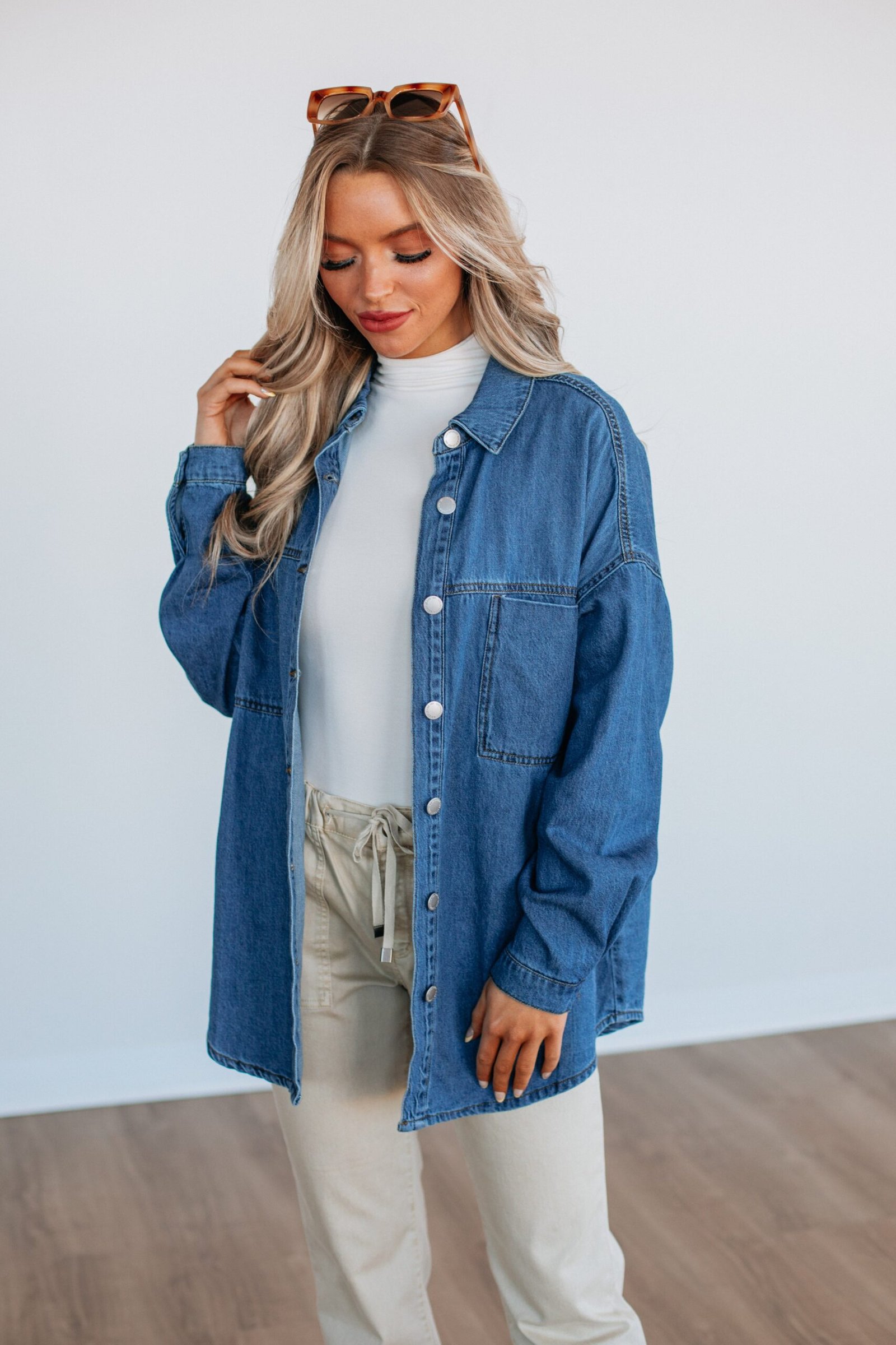 Grayson Risen Denim Shacket - Medium Wash