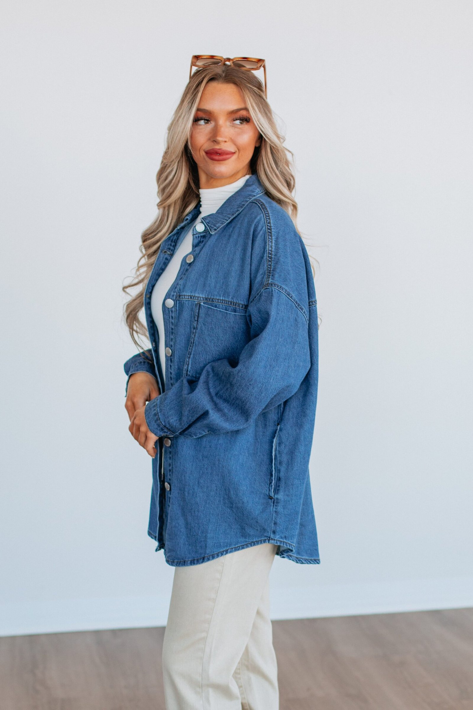 Grayson Risen Denim Shacket - Medium Wash - Image 3