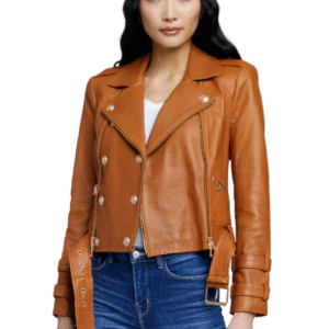 Billie Belted Leather Jacket - Cognac